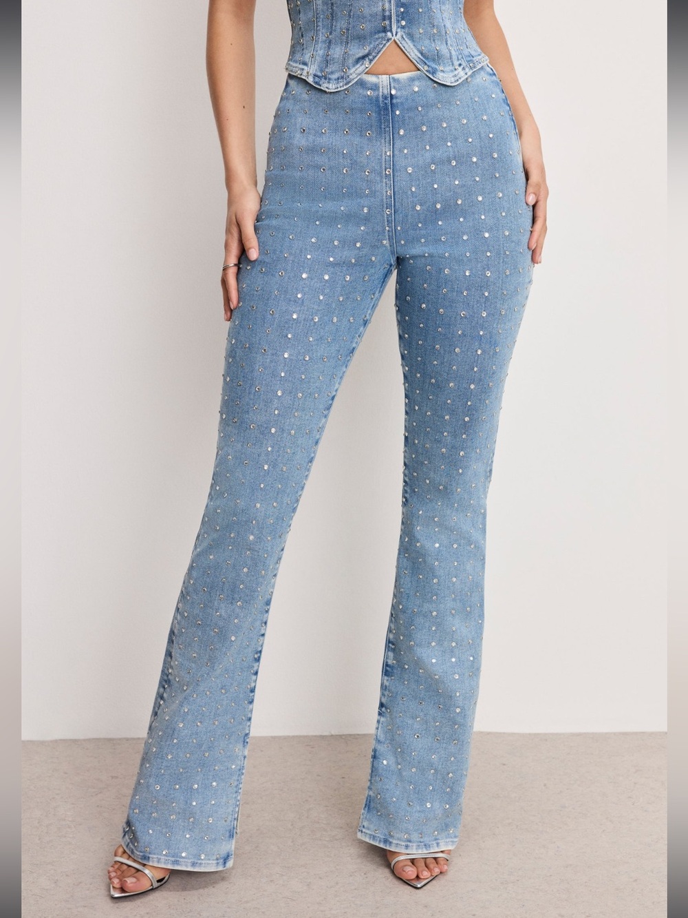 Good American Dolly Crystal Denim Pull on Pants Sz 4 • nwt • $229 SOLDOUT